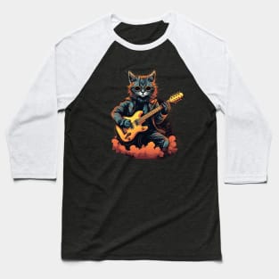 Rockstar Cat with Guitar Baseball T-Shirt